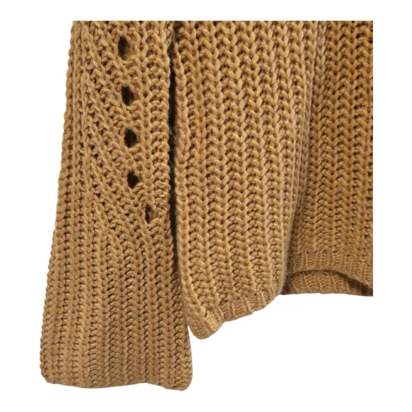 Moth Anthro Camel Cable Knit Crew Neck Bell Sleeve Lace-Up Back Sweater XS - Picture 4 of 7